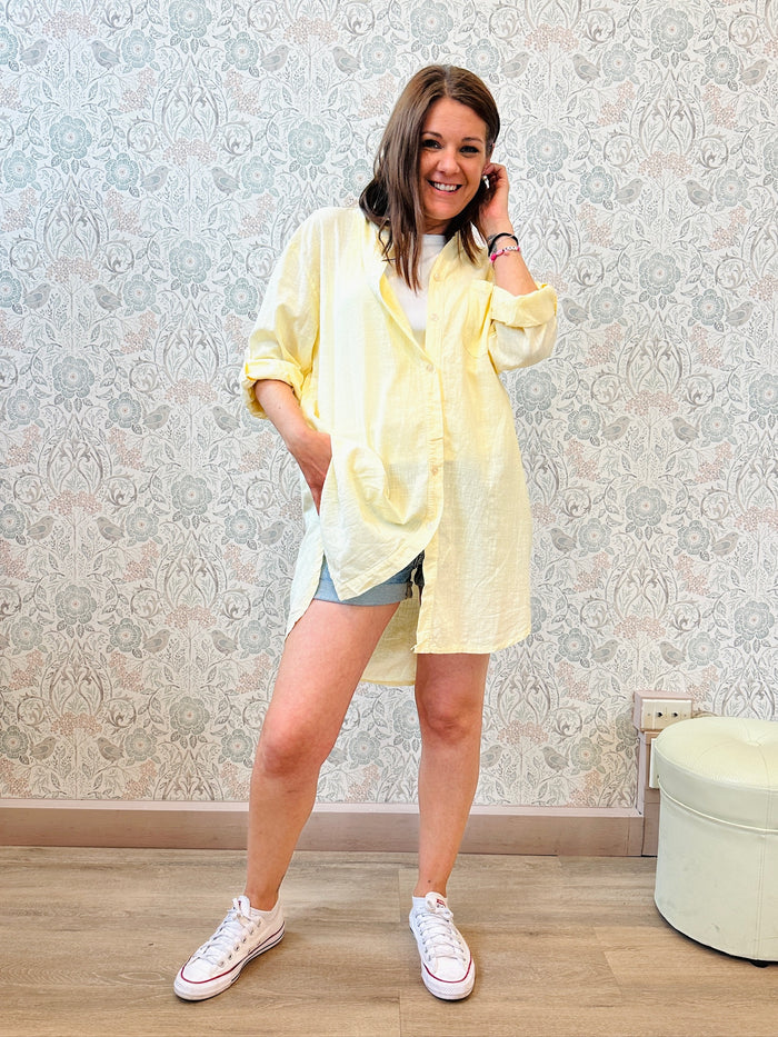 Camicia Donna Lunga Coreana Gialla - Abbigliamento Made in Italy
