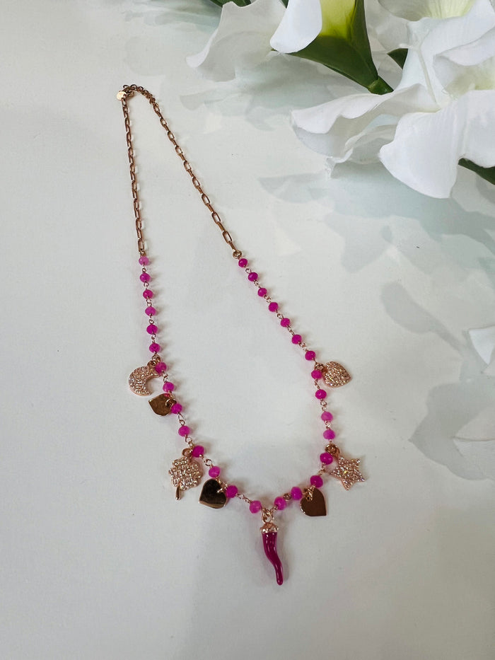 Collana Good Luck Argento 925 bagnato in Oro Rosa - Gioielli Moda Donna Made in Italy 