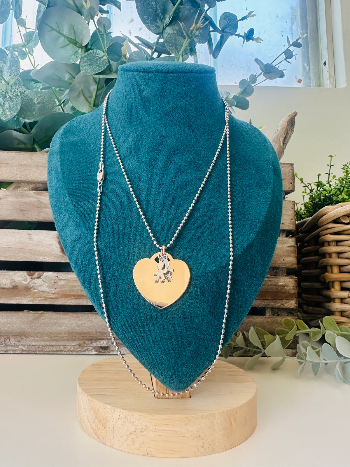 Collana Lunga Cuore, 2 bimbi - Gioielli Argento 925 Made in Italy 