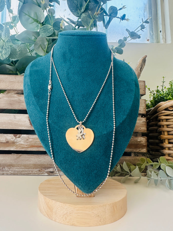 Collana Lunga Cuore, 2 bimbi - Gioielli Argento 925 Made in Italy 
