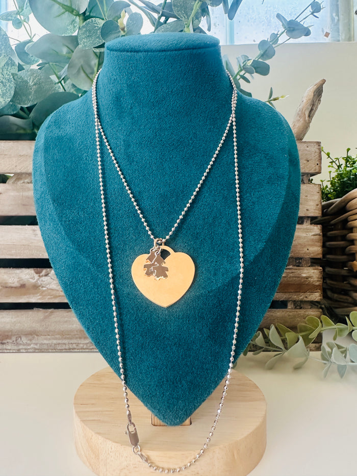Collana Lunga Cuore e 2 bimbe - Gioielli Argento 925 Made in Italy 