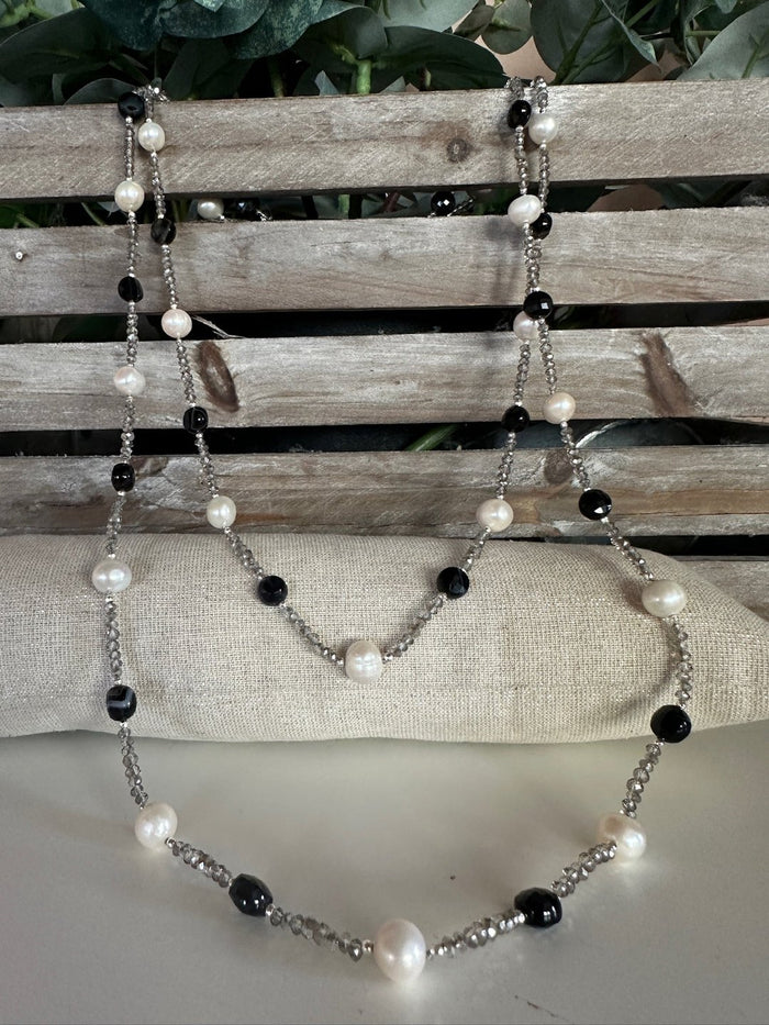 Collana Perla Acqua Dolce Nero - Accessori Moda Donna Artigianali Made in Italy 