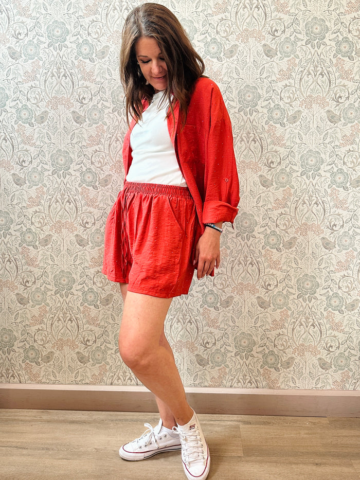 Completo Terra Rosso (Pantaloncini corti e Camicia) - Abbigliamento Moda Donna Made in Italy