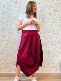 Gonna Lunga Zip Bordeaux Rosso - Abbigliamento Moda Donna Made in Italy