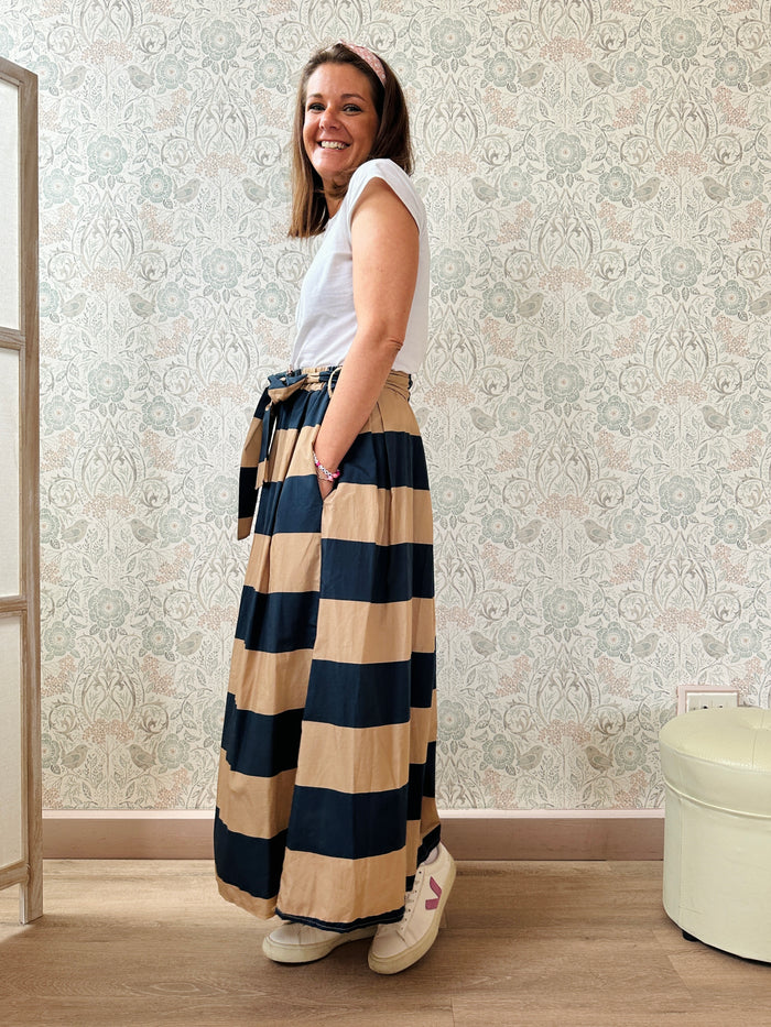 Gonna Midi a righe Flakes cintura fiocco - Abbigliamento Moda Donna Made in Italy