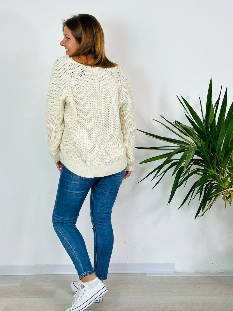 la valigia a pois Maglione Cardigan Tricot Crema