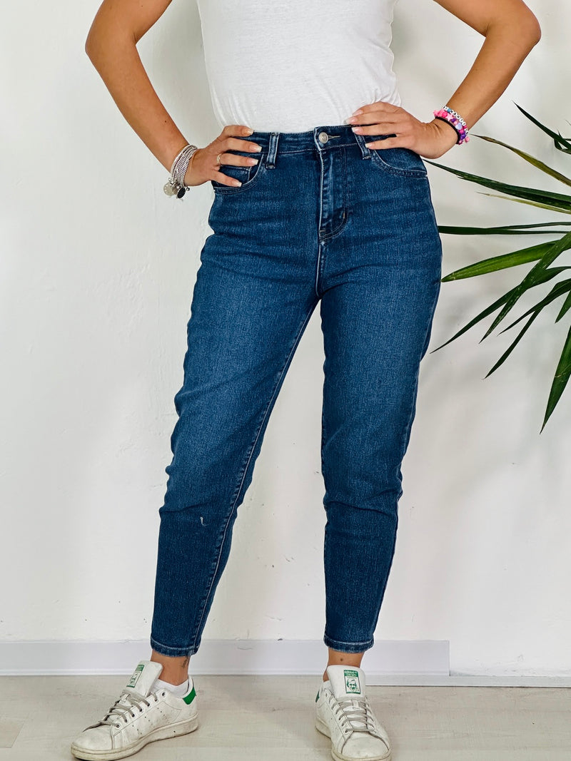 la valigia a pois Jeans mom fit celeste VB0202