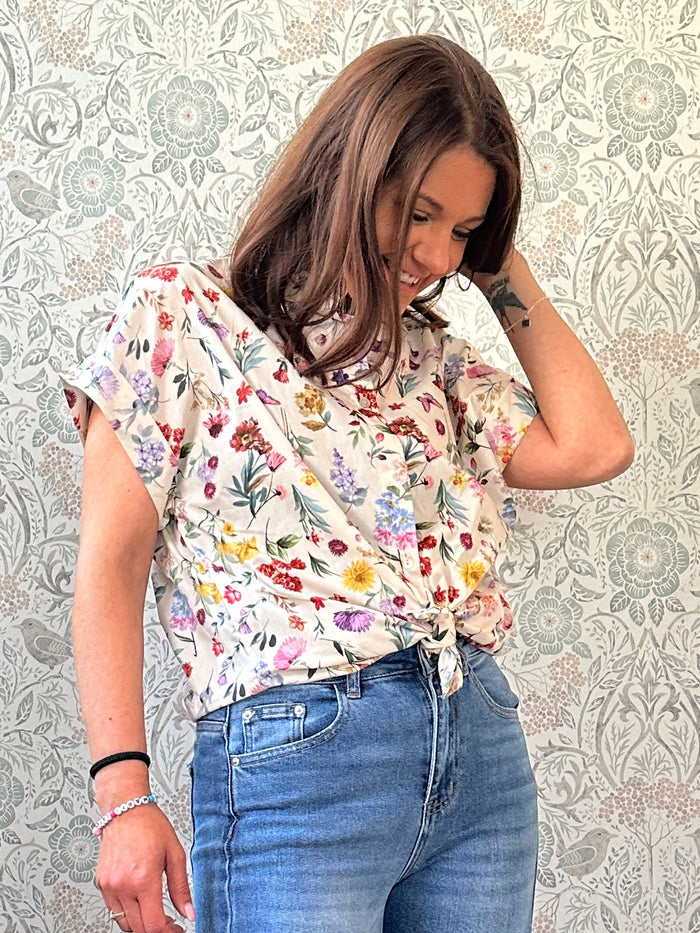 la valigia pois camicia nodo flower