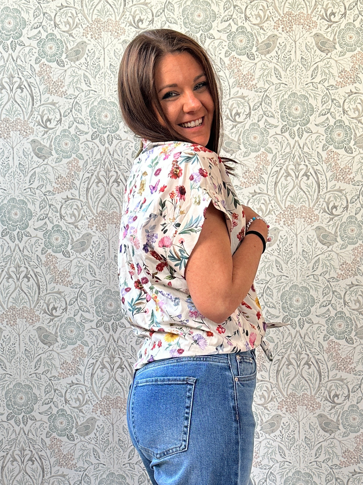 la valigia pois camicia nodo flower
