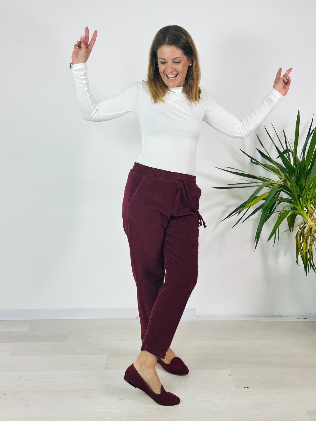 la valigia a pois Pantalone Sveva Velvet Bordeaux