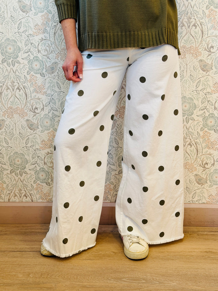 jeans Palazzo pois Bianco