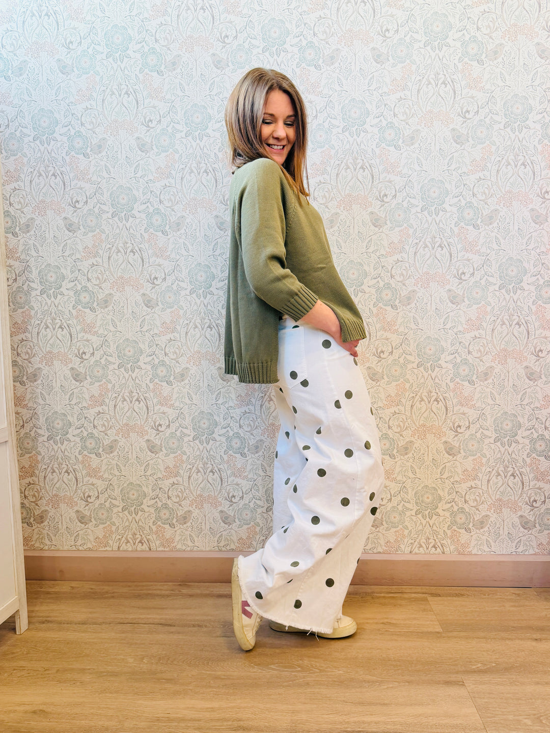jeans Palazzo pois Bianco