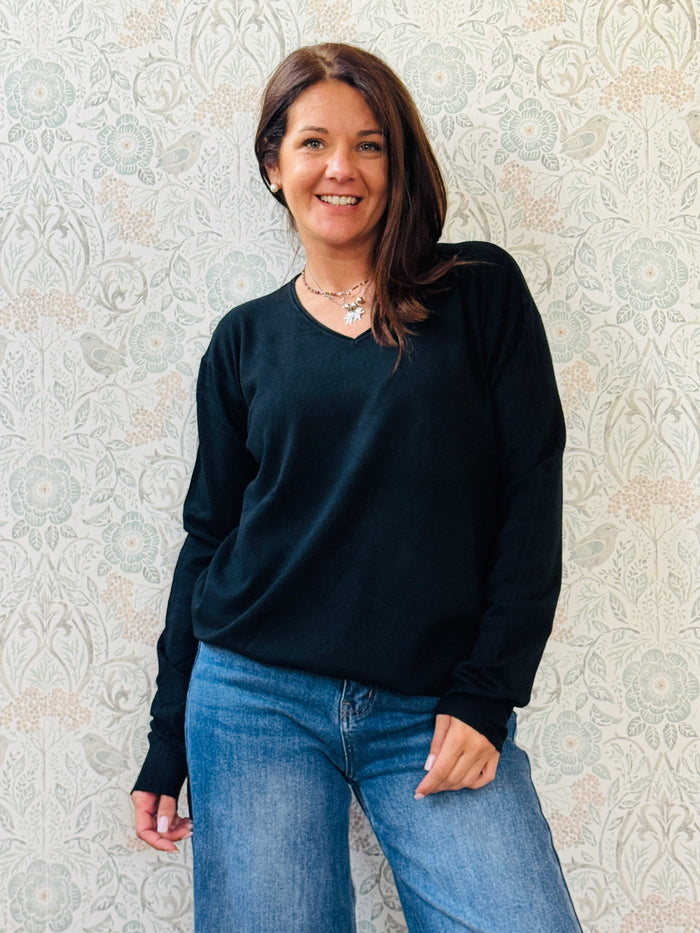 la valigia a pois Maglione Basic Scollo a V