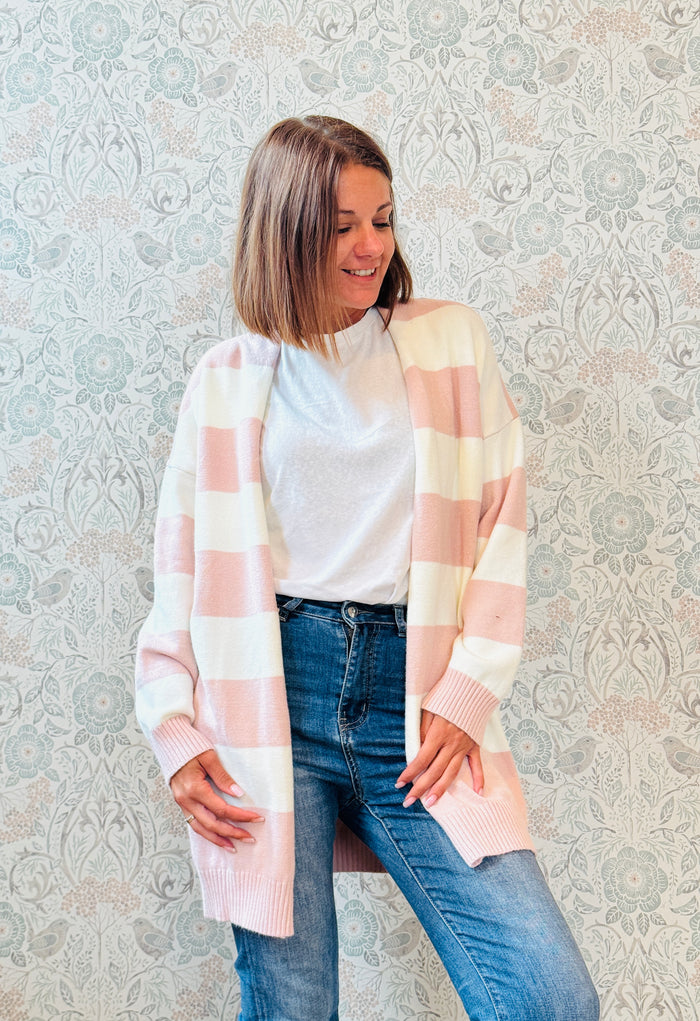 la valigia a pois cardigan lungo stripes
