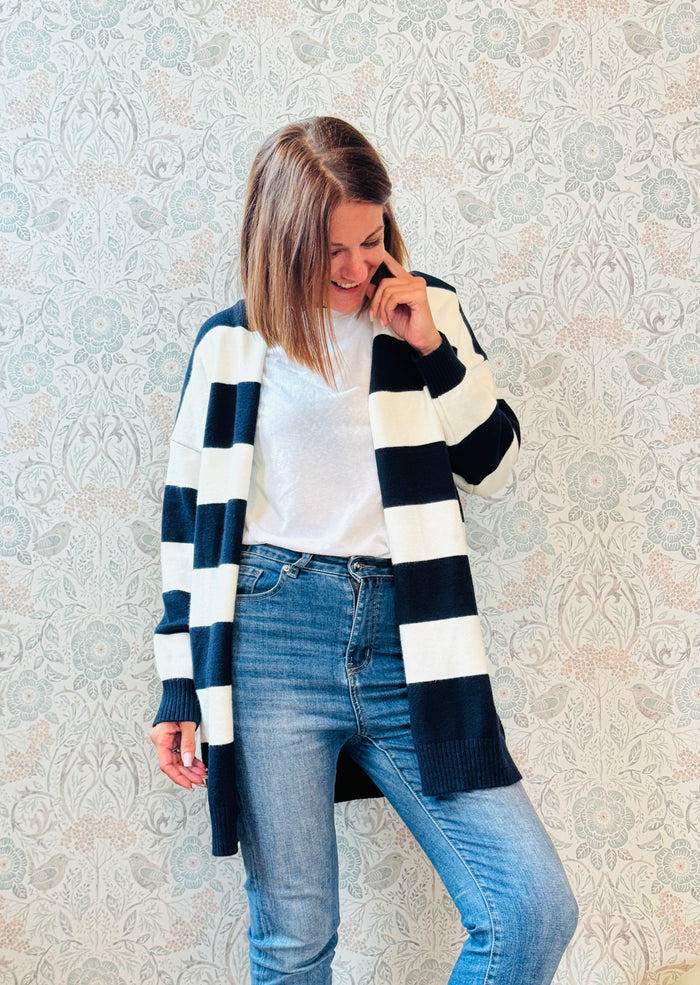 la valigia a pois cardigan lungo stripes