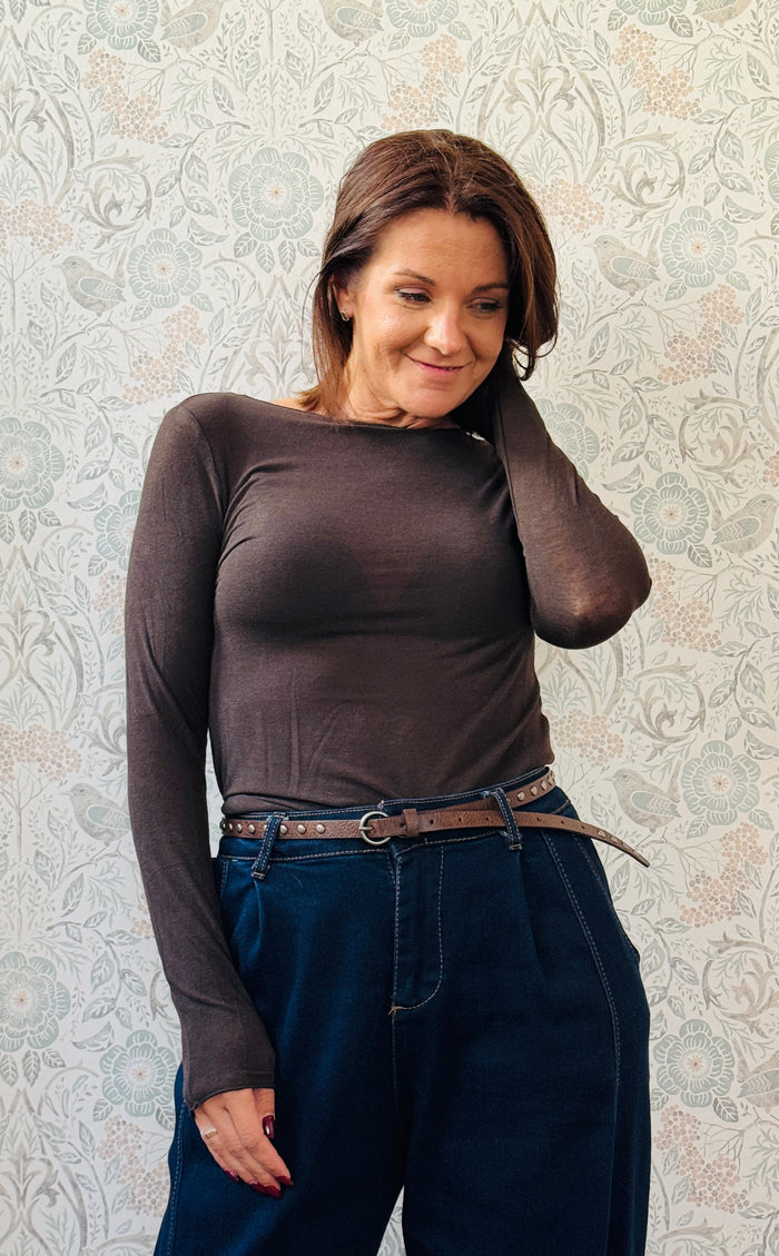 LVP T-shirt manica lunga Bodycon Barchetta 