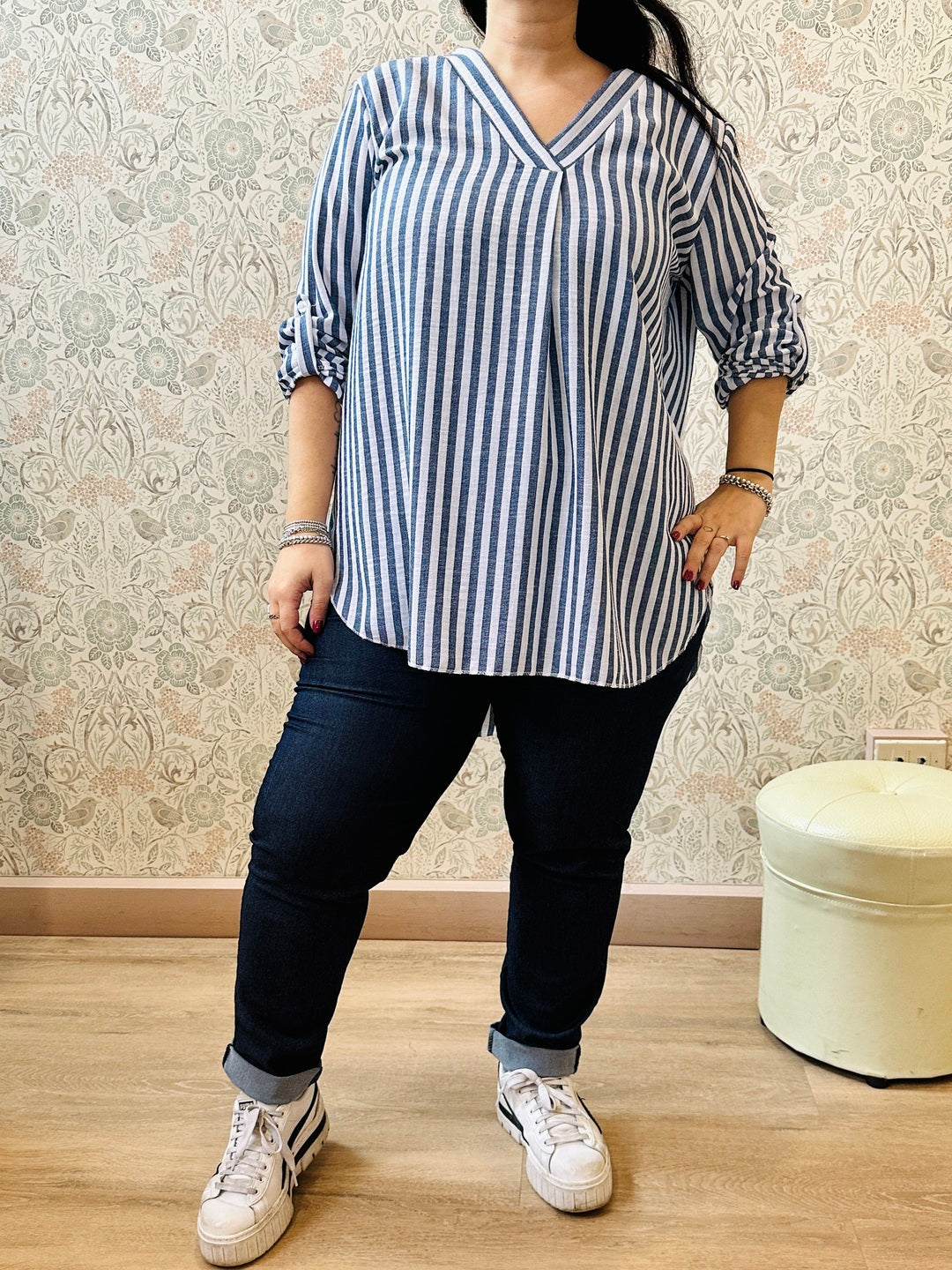 la valigia a pois Camicia Righe Curvy