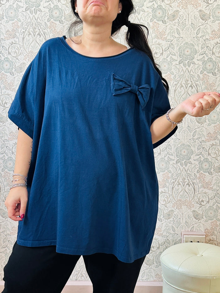 la valigia a pois T-shirt Manica Corta Fiocco Curvy