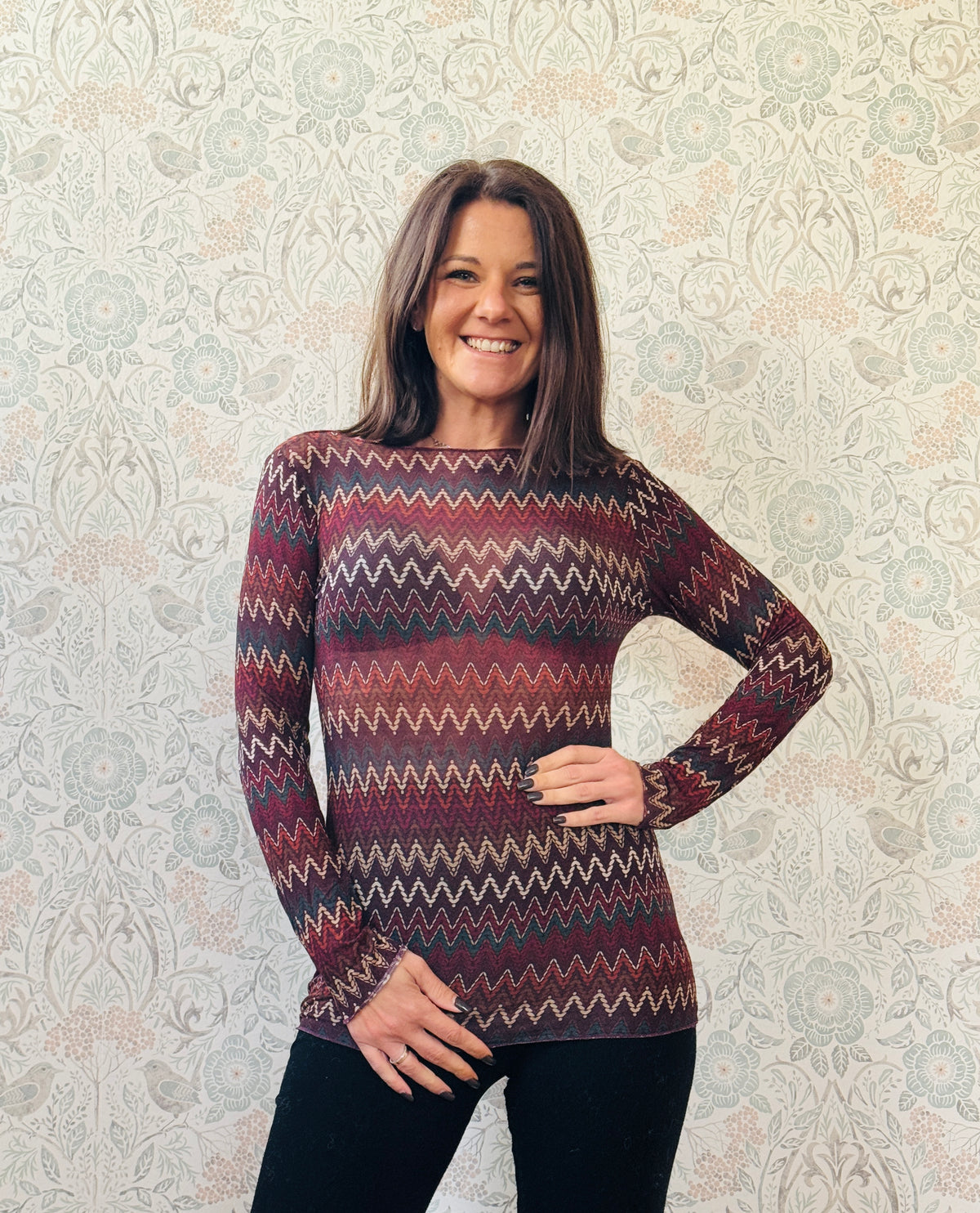 T-shirt Manica Lunga Bodycon Zig Zag