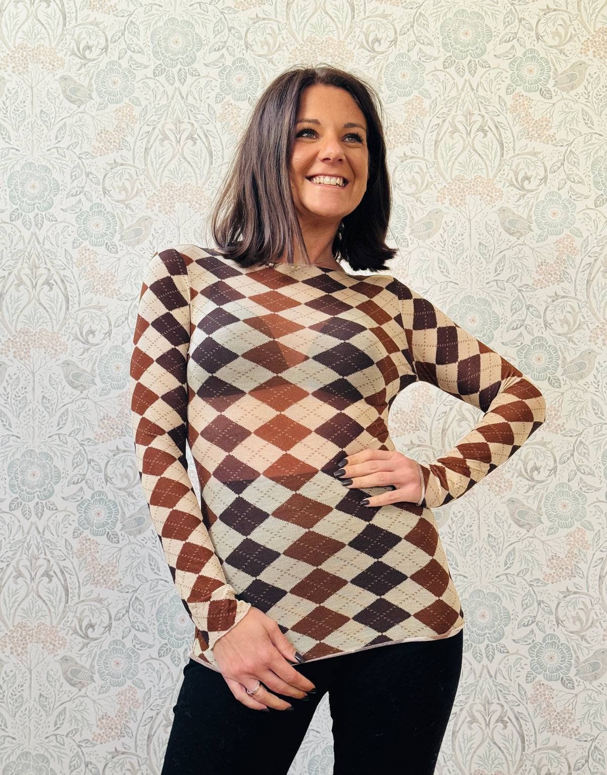 T-shirt Manica Lunga Bodycon Rombi