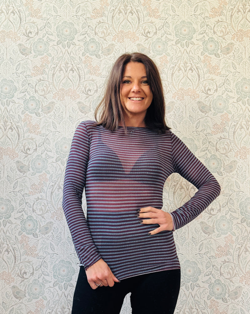 LVP T-shirt Manica Lunga Bodycon Righe Jeans