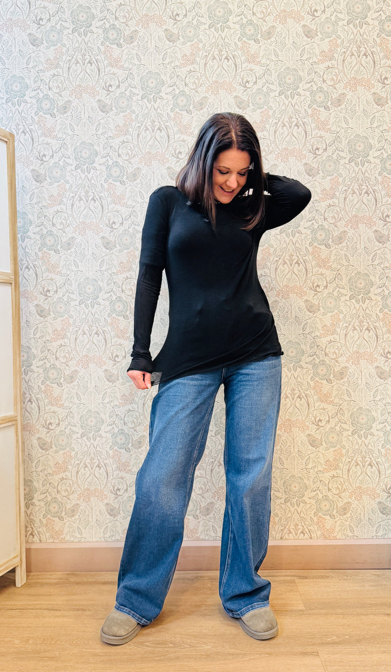 T-shirt manica lunga Bodycon Barchetta Over