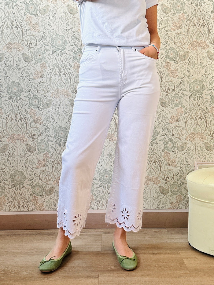 Jeans Flower Bianco - Abbigliamento Donna Made in Italy Must Have