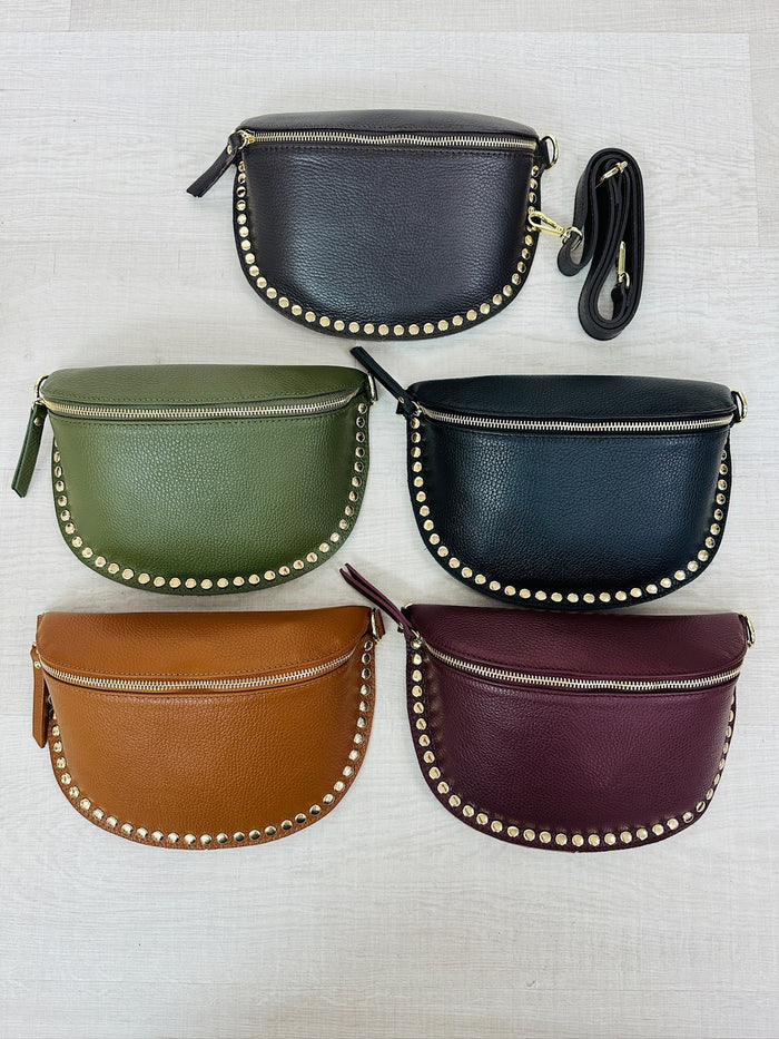 Marsupio Borchie Vera Pelle Fiorentina - Accessori Moda Donna Made in Italy Must Have