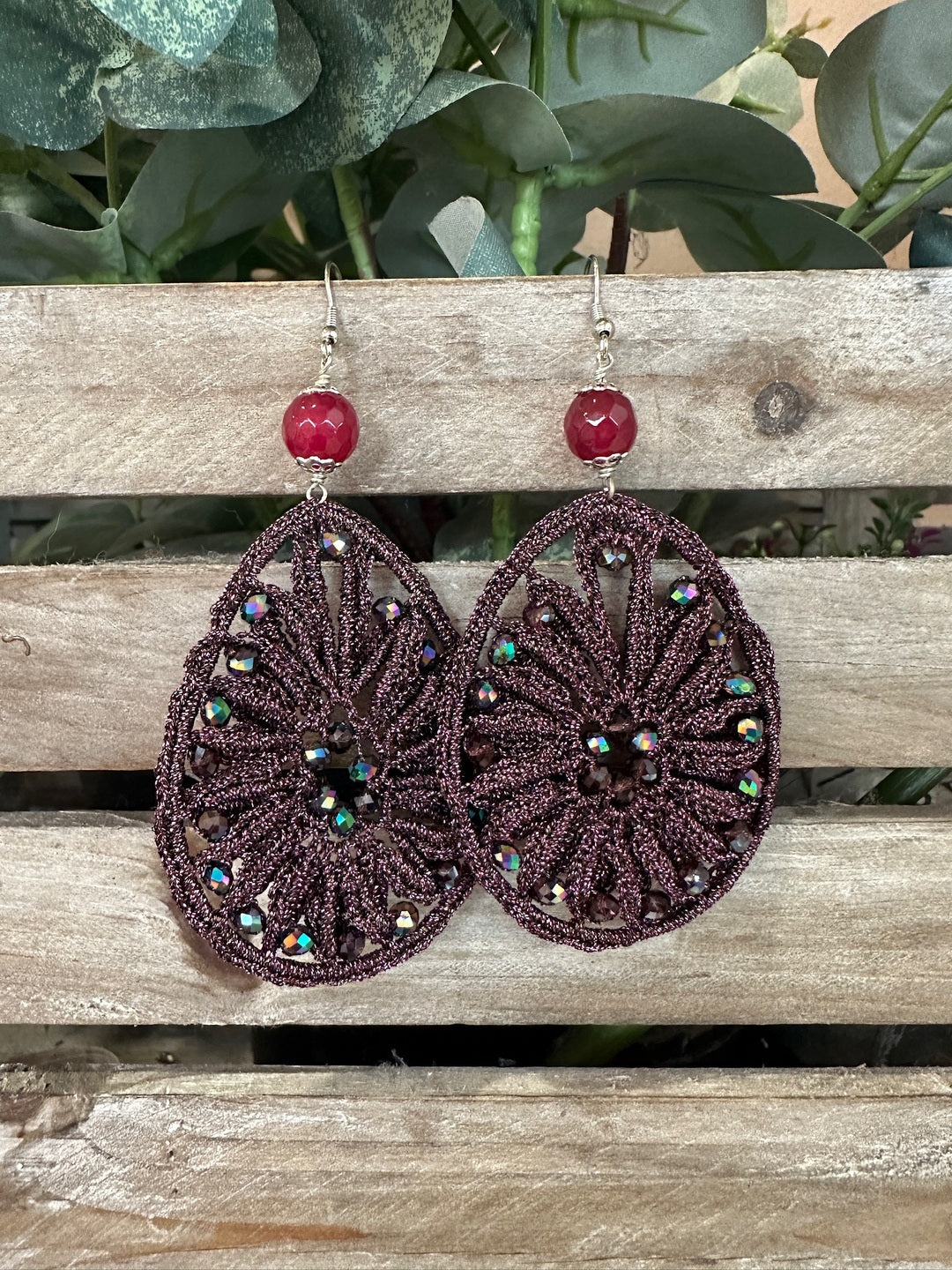 Orecchini Macramè Bordeaux - Accessori Moda Donna Made in Italy Artigianali