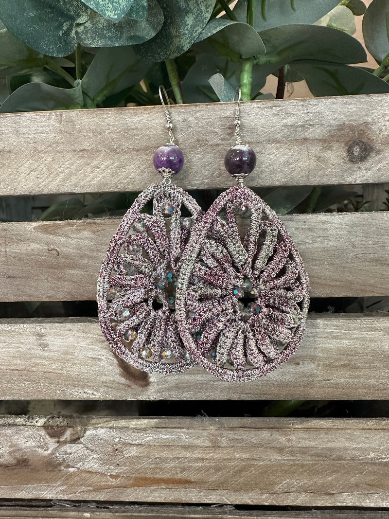 Orecchini Macramè Viola Lilla - Accessori Moda Donna Made in Italy Artigianali