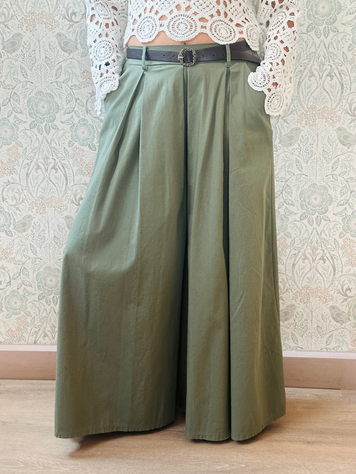 Pantagonna Caraibi Verde Militare con cintura - Abbigliamento Moda Donna Made in Italy