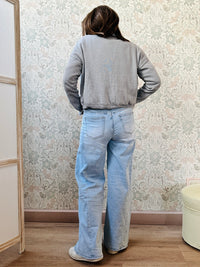Jeans donna chiari a vita alta, a zampa, morbidi e comodi.